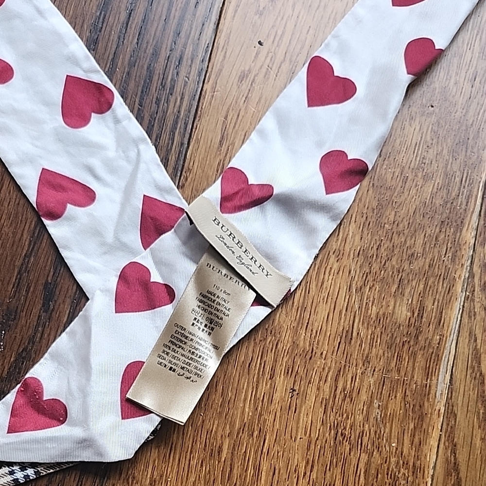 Burberry White Silk Scarf with Red Hearts